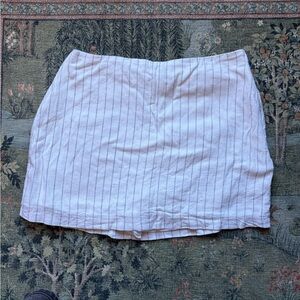 Abercrombie & Fitch Linen-Blend Scarlett Mini Skort in White/Blue Pinstripe